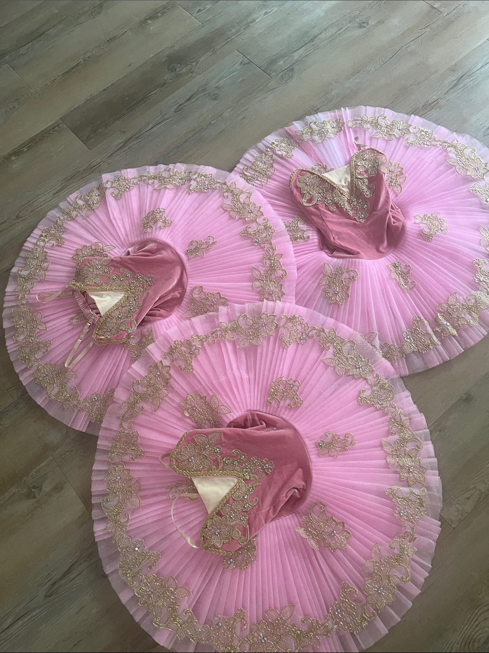 3 Pink Ballet Tutu Costume with Gold Embroidery( 1 Small, 2 Medium) ADULT/ TEEN